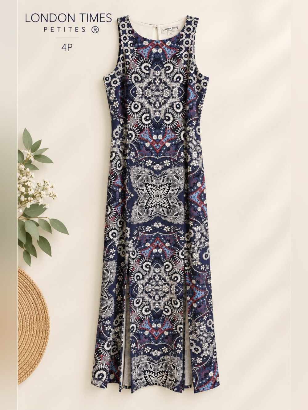 EUC London Times Beautiful Maxi Dress with Front Slits, Size 4P